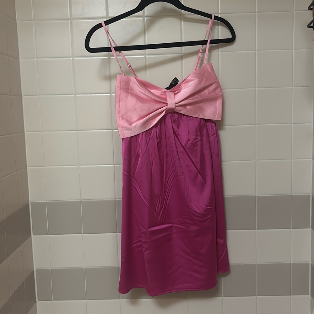 PINK COLORBLOCK BOW DRESS